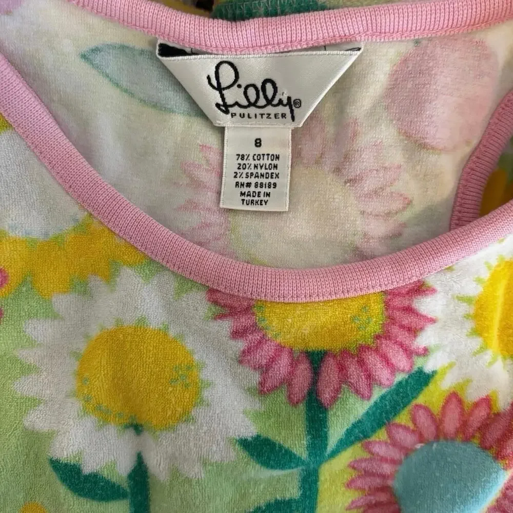 Lilly Pulitzer Girls‎ Terry Cloth Cover-Up Dress Size 8 Vintage Floral Tiered